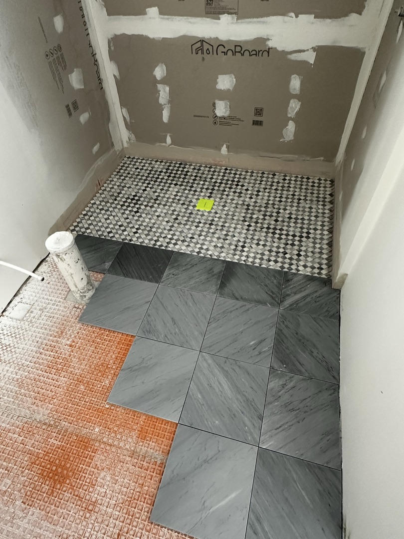 Go Board waterproof substrate installation for tile shower, KV Tileworks